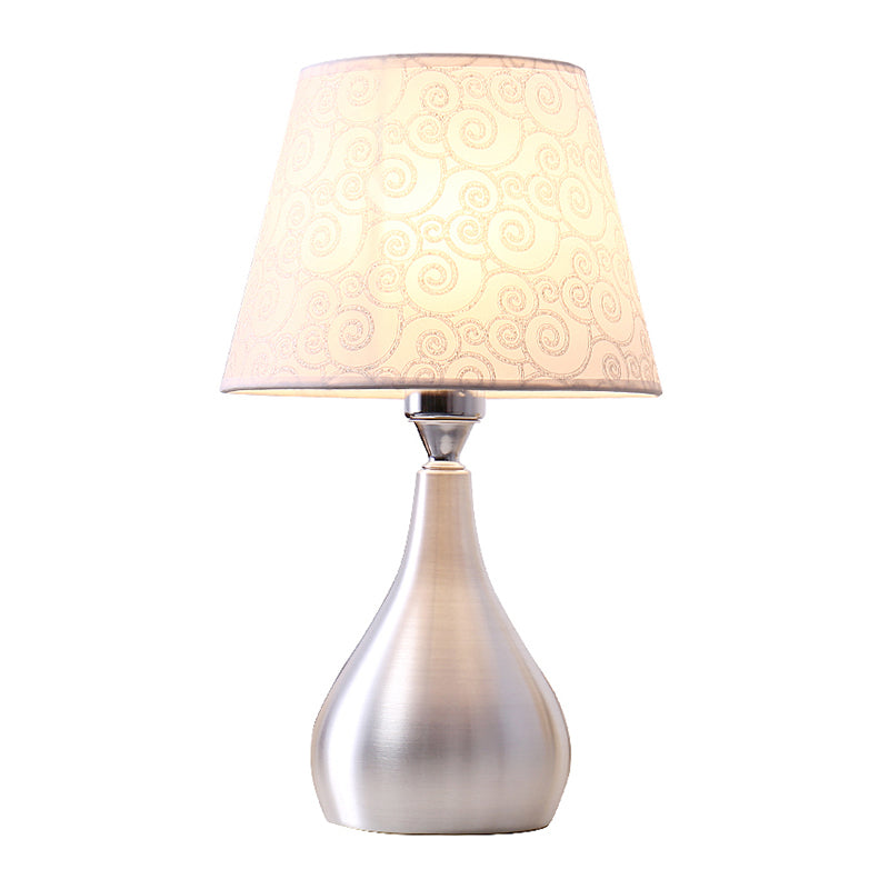 Silver Drop-Like Table Lamp Modern 1-Light Aluminum Night Light with Cone Fabric Shade