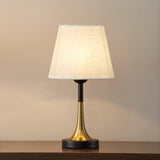 White Shaded Table Lamp Simplicity 1-Light Fabric Night Stand Light with Brass-Black Base