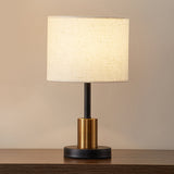 White Shaded Table Lamp Simplicity 1-Light Fabric Night Stand Light with Brass-Black Base