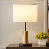 White Shaded Table Lamp Simplicity 1-Light Fabric Night Stand Light with Brass-Black Base