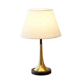 White Shaded Table Lamp Simplicity 1-Light Fabric Night Stand Light with Brass-Black Base