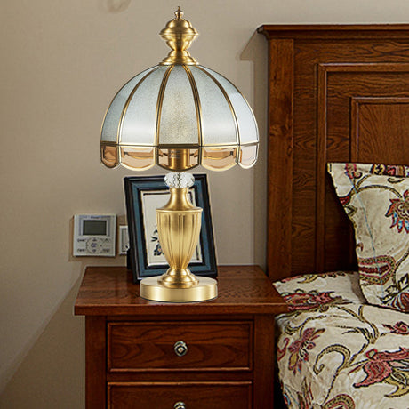 Bronze Hemispherical Night Light Colonial Frosted Glass 1-Light Bedroom Table Lamp