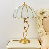 Single Umbrella Shaped Table Light Traditional Brass Cream Glass Nightstand Lamp