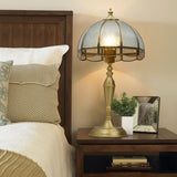 Dome Shaped Water Glass Night Lamp Traditional 1-Bulb Bedroom Table Light with Scalloped Trim in Brass