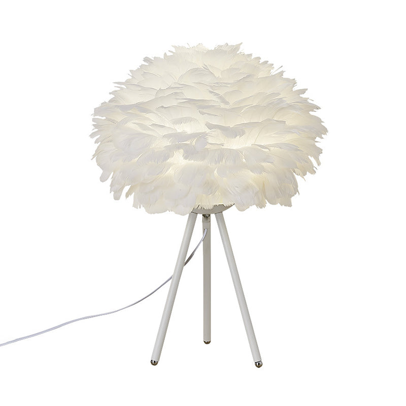 Minimalistic Spherical Night Lamp Feather 1-Head Bedside Table Light with Tripod