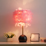 Cylinder Nightstand Light Nordic Feather 1-Light Bedroom Table Lamp with Dome Pedestal