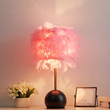 Cylinder Nightstand Light Nordic Feather 1-Light Bedroom Table Lamp with Dome Pedestal