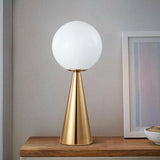 Brass Plated Conical Table Lamp Minimalist Single Metal Night Light with Ball White Glass Shade