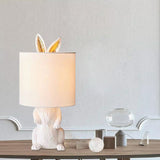 Cartoon Cylindrical Night Light Fabric 1 Head Bedroom Table Light with Rabbit Pedestal in White