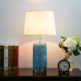 Tapered Nightstand Lamp Simplicity Fabric 1 Head Blue Table Light with Jug Shaped Ceramic Base