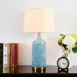 Tapered Nightstand Lamp Simplicity Fabric 1 Head Blue Table Light with Jug Shaped Ceramic Base