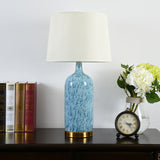 Tapered Nightstand Lamp Simplicity Fabric 1 Head Blue Table Light with Jug Shaped Ceramic Base