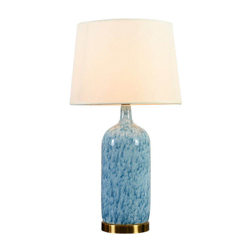 Tapered Nightstand Lamp Simplicity Fabric 1 Head Blue Table Light with Jug Shaped Ceramic Base