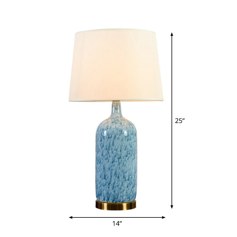 Tapered Nightstand Lamp Simplicity Fabric 1 Head Blue Table Light with Jug Shaped Ceramic Base