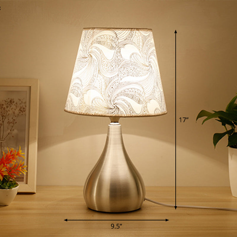 Empire Shade Print Fabric Table Lamp Contemporary 1-Light Silver Nightstand Light