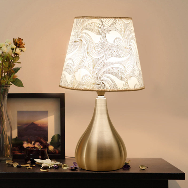 Empire Shade Print Fabric Table Lamp Contemporary 1-Light Silver Nightstand Light
