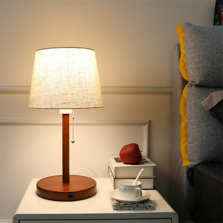 1-Bulb Bedroom Night Lamp Nordic Pull Chain Table Light with Fabric Empire Shade
