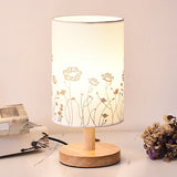 Cylinder Bedside Table Lamp Print Fabric 1-Light Minimalist Nightstand Light in White