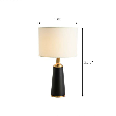 Cylindrical Fabric Table Light Contemporary 1 Head White-Black Night Lamp for Bedroom