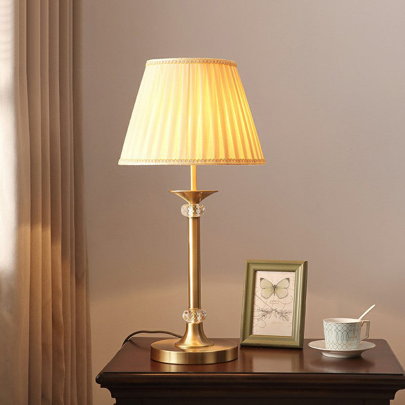 Modern Empire Shade Table Lamp Pleated Fabric Single Bedside Night Light in Brass