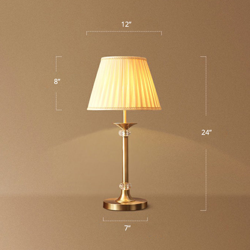 Modern Empire Shade Table Lamp Pleated Fabric Single Bedside Night Light in Brass