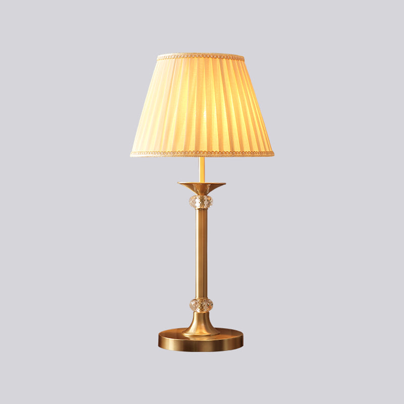 Modern Empire Shade Table Lamp Pleated Fabric Single Bedside Night Light in Brass