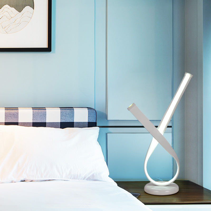 Ribbon Shaped Table Light Minimalistic Metal Bedroom Night Lamp with Acrylic Diffuser