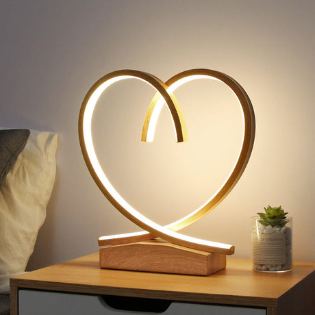 Halo Ring LED Nightstand Lamp Decorative Metal Wood Finish Table Light for Bedroom