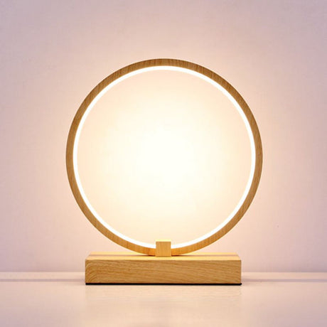 Halo Ring LED Nightstand Lamp Decorative Metal Wood Finish Table Light for Bedroom