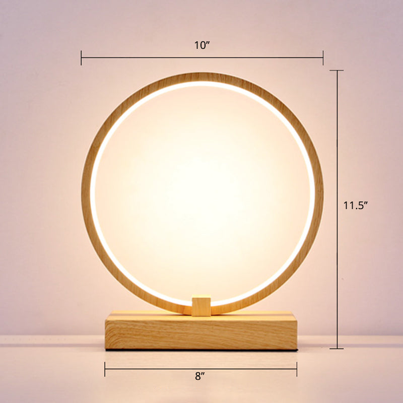 Halo Ring LED Nightstand Lamp Decorative Metal Wood Finish Table Light for Bedroom