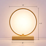 Halo Ring LED Nightstand Lamp Decorative Metal Wood Finish Table Light for Bedroom