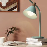 Metal Conical Table Light Macaron Single-Bulb Nightstand Lamp with Bend Arm for Bedroom