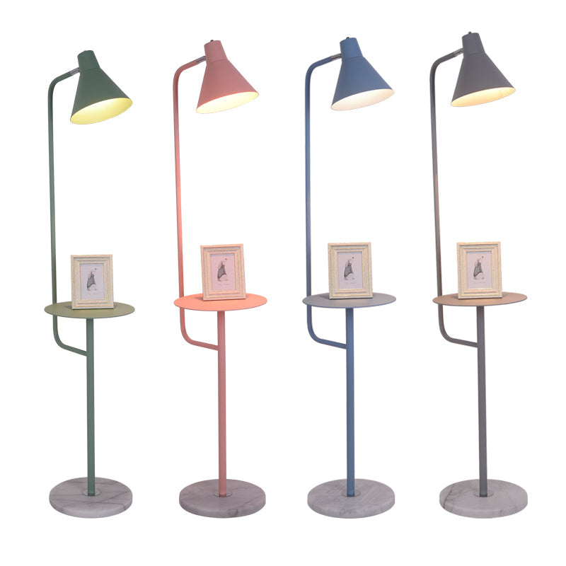 Macaron 1-Bulb Tray Floor Light Funnel Shaped Rotatable Standing Floor Lamp with Metal Shade