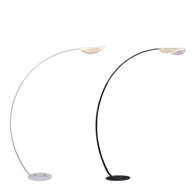 Simplicity Arc Floor Lighting Metal Living Room LED Standing Lamp with Leaf Acrylic Shade