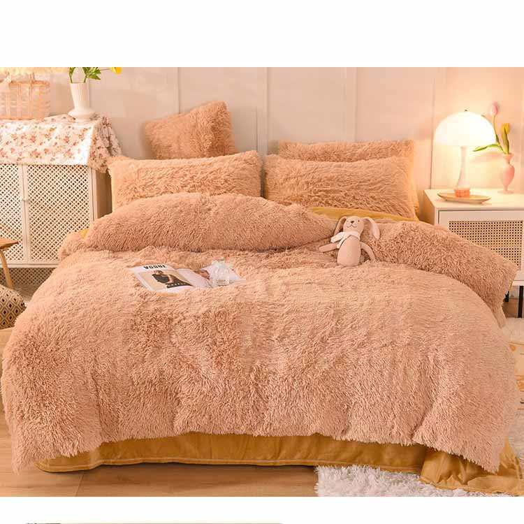 Solid Color Poly Mink Flannel Puffy Duvet Cover Bedding Set