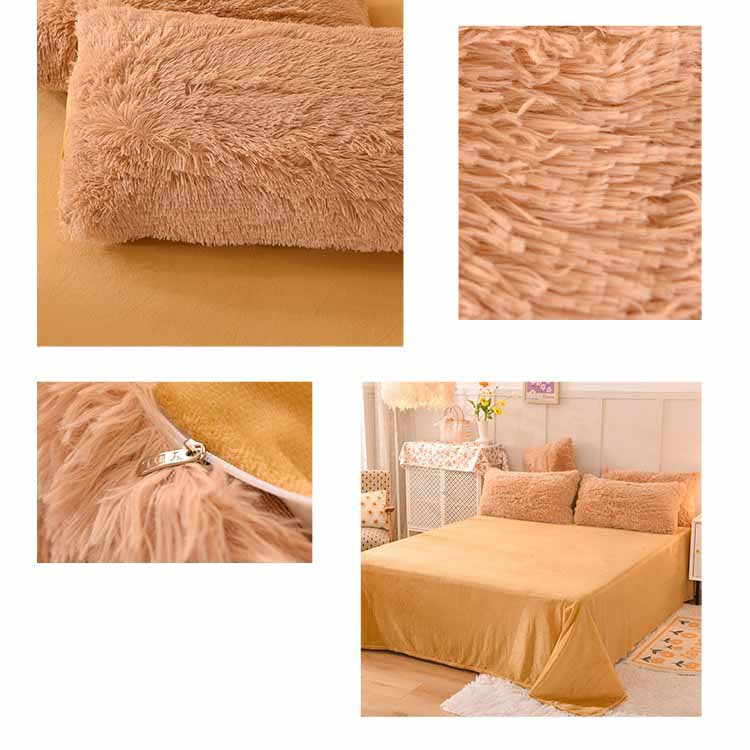 Solid Color Poly Mink Flannel Puffy Duvet Cover Bedding Set