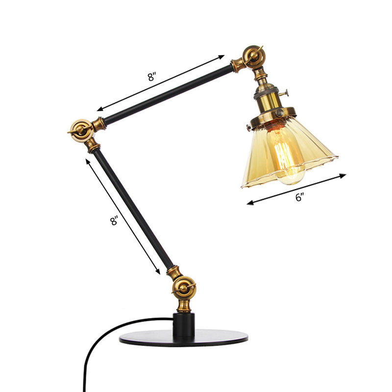 Cone Clear/Amber Glass Table Lamp Warehouse Stylish 1 Light Black/Brass Table Lighting for Study Room