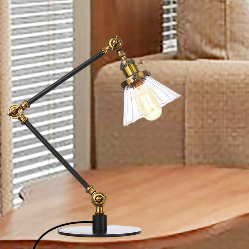 Cone Clear/Amber Glass Table Lamp Warehouse Stylish 1 Light Black/Brass Table Lighting for Study Room