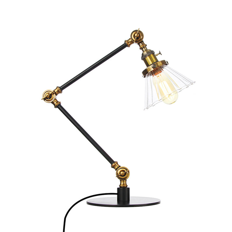 Cone Clear/Amber Glass Table Lamp Warehouse Stylish 1 Light Black/Brass Table Lighting for Study Room