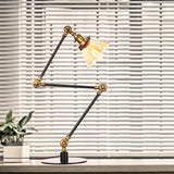 Cone Clear/Amber Glass Table Lamp Warehouse Stylish 1 Light Black/Brass Table Lighting for Study Room