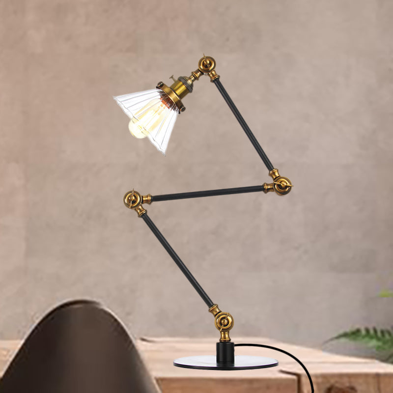 Cone Clear/Amber Glass Table Lamp Warehouse Stylish 1 Light Black/Brass Table Lighting for Study Room