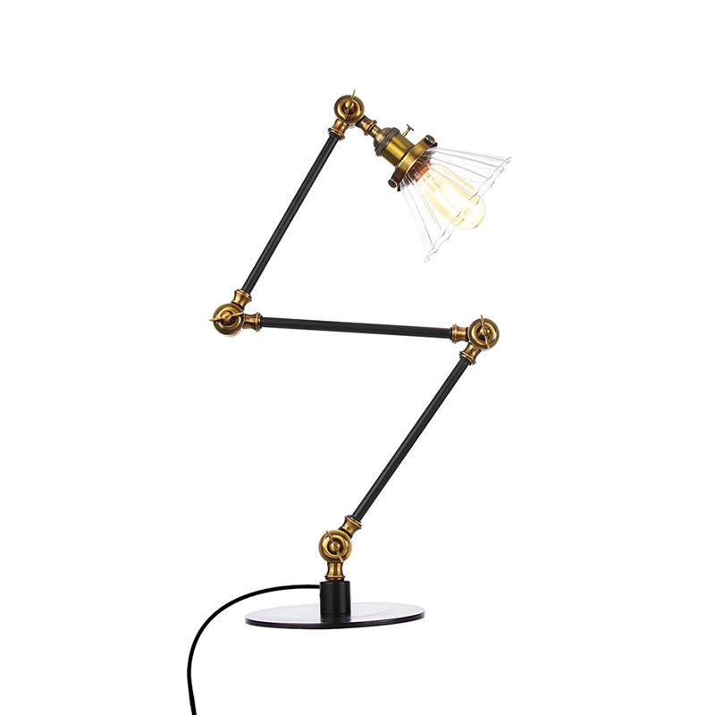 Cone Clear/Amber Glass Table Lamp Warehouse Stylish 1 Light Black/Brass Table Lighting for Study Room