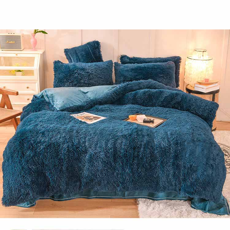 Solid Color Poly Mink Flannel Puffy Duvet Cover Bedding Set