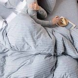 Grey Yarn-Dyed Stripe Knit Fabric Bedding Set Cotton Duvet Cover Bedding Set