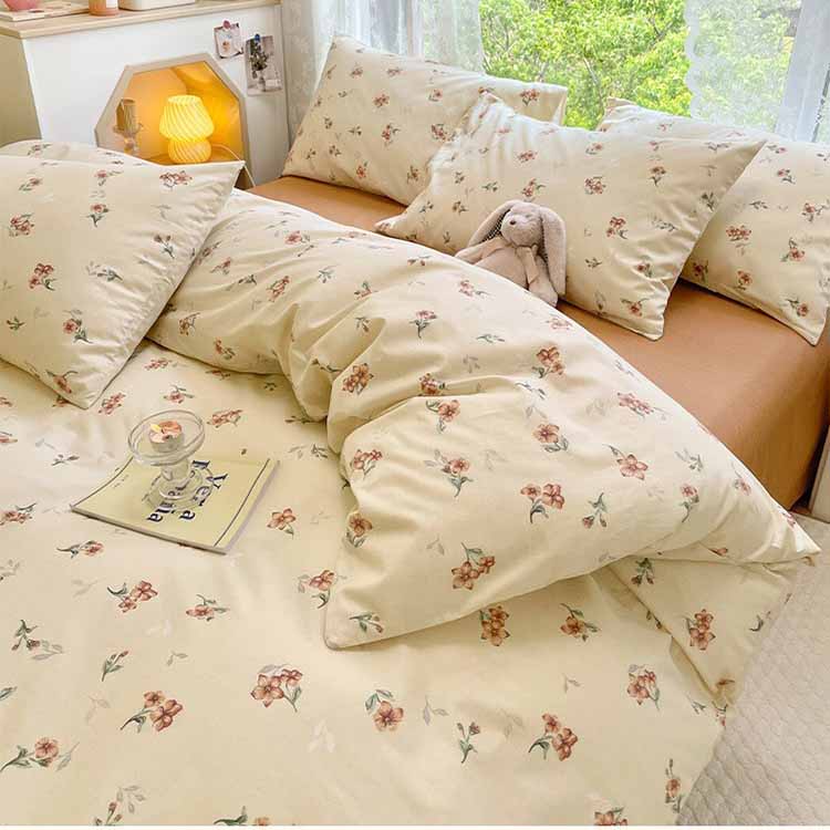 Little Orange Flower Bedding Set Washable 60s Cotton Duvet Cover Bedding Set