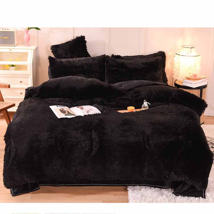 Solid Color Poly Mink Flannel Puffy Duvet Cover Bedding Set