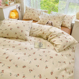 Little Orange Flower Bedding Set Washable 60s Cotton Duvet Cover Bedding Set