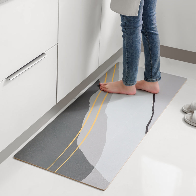 Feblilac Grey Abstract Mountain Wave PVC Leather Kitchen Mat