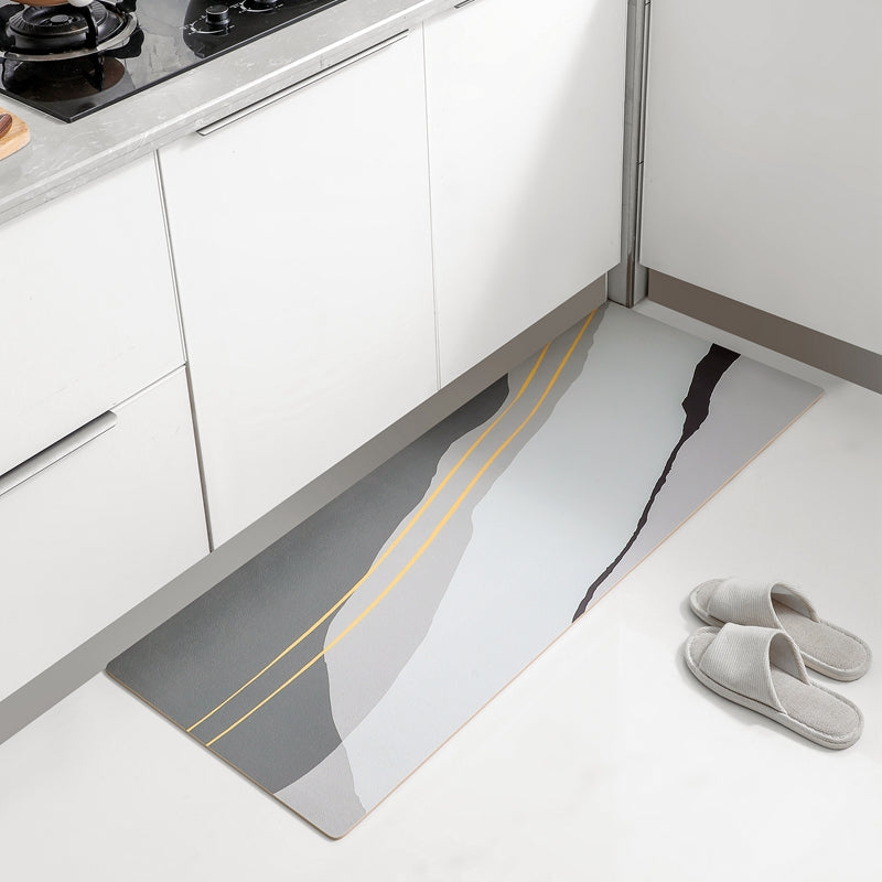 Feblilac Grey Abstract Mountain Wave PVC Leather Kitchen Mat