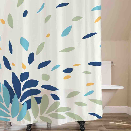 Feblilac Flying Blue Green Leaves Shower Curtain with Hooks, Floral Bathroom Curtains with Ring, Unique Bathroom décor, Boho Shower Curtain, Customized Bathroom Curtains, Extra Long Shower Curtain